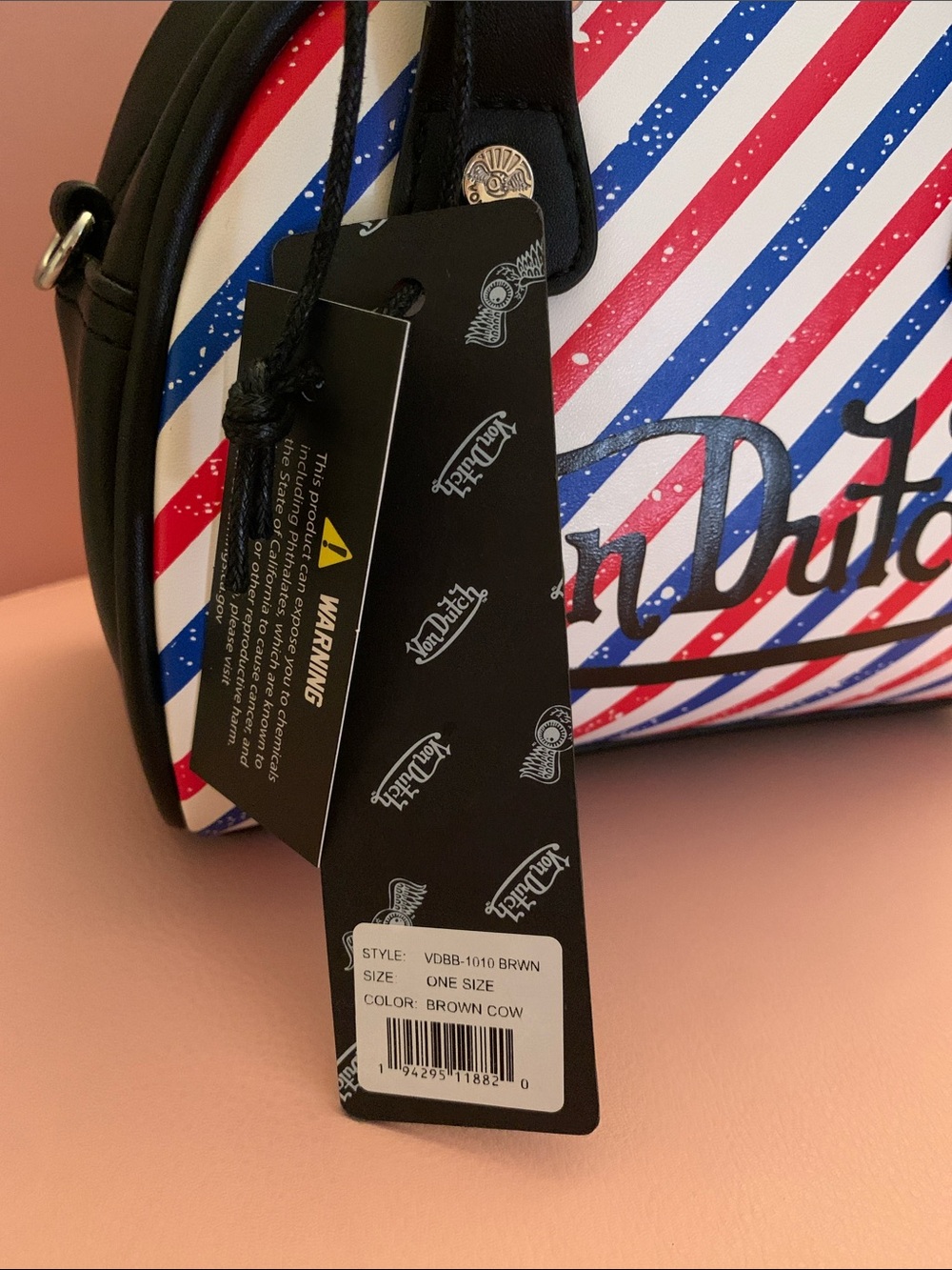 Von Dutch Red White Blue Striped Mini Dome Bag - Picture 3 of 8